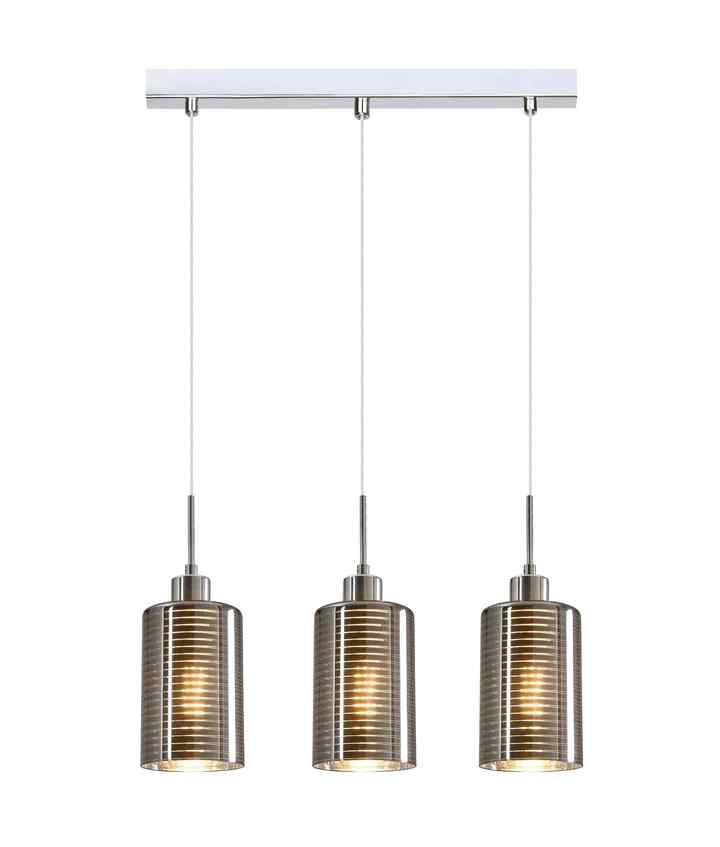 CLA ESPEJO1: Interior Iron & Chrome Oblong Glass with Line Effect Pendant Lights