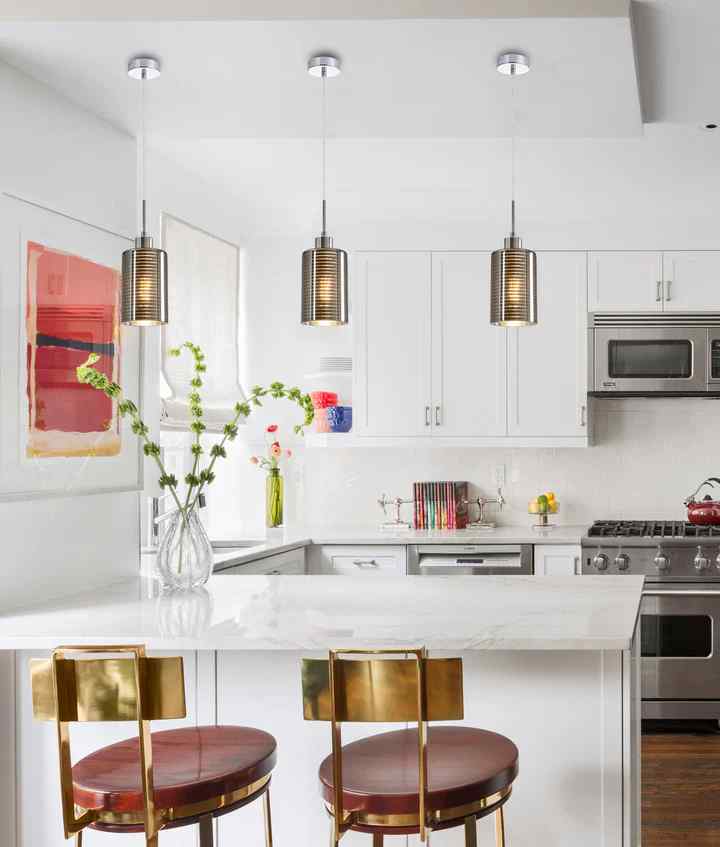 CLA ESPEJO1: Interior Iron & Chrome Oblong Glass with Line Effect Pendant Lights