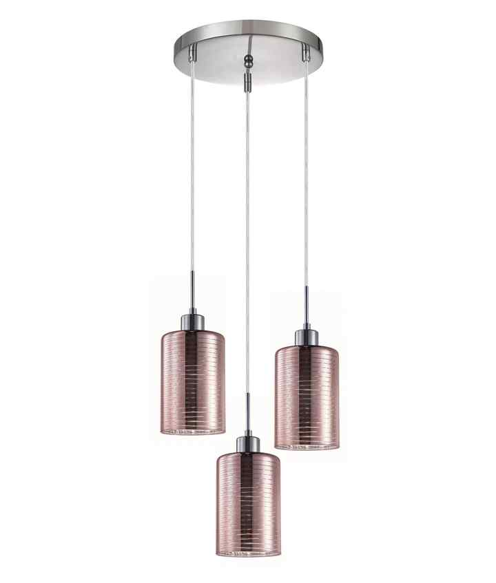 CLA ESPEJO2: Interior Iron & Rose Gold Oblong Glass with Line Effect Pendant Lights
