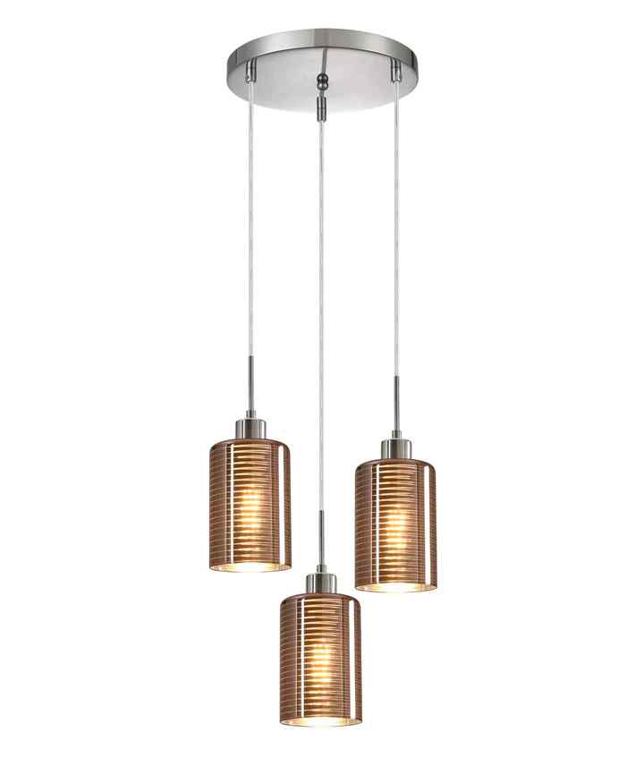 CLA ESPEJO2: Interior Iron & Rose Gold Oblong Glass with Line Effect Pendant Lights