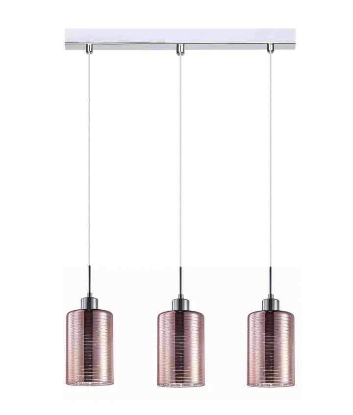 CLA ESPEJO2: Interior Iron & Rose Gold Oblong Glass with Line Effect Pendant Lights