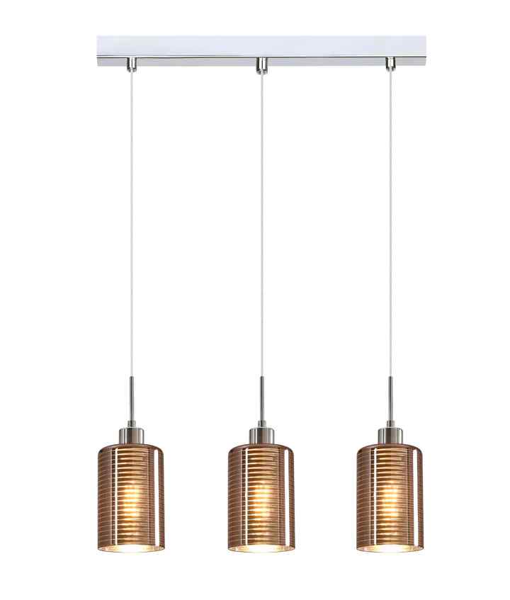 CLA ESPEJO2: Interior Iron & Rose Gold Oblong Glass with Line Effect Pendant Lights