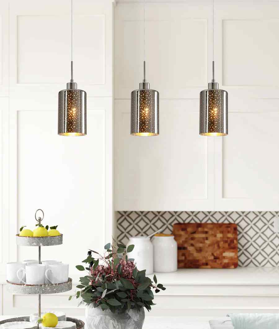 CLA ESPEJO3: Interior Iron & Chrome Oblong Glass with Dotted Effect Pendant Lights