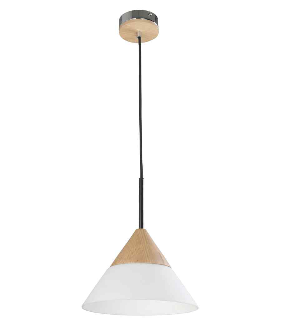 CLA FINN: Scandinavian Blonde Wood & Opal Glass Wide Cone Pendant Light