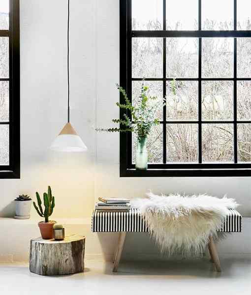 CLA FINN: Scandinavian Blonde Wood & Opal Glass Wide Cone Pendant Light
