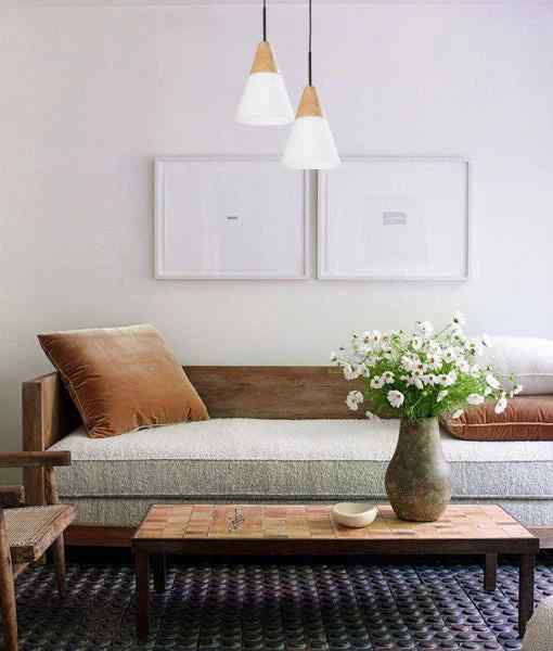 CLA FINN: Scandinavian Blonde Wood & Opal Glass Medium Cone Pendant Light