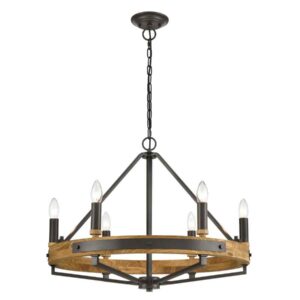 CLA FUNALE: Interior Candelabra Natural Wood / Oak Wood 6-Light Pendant Lights
