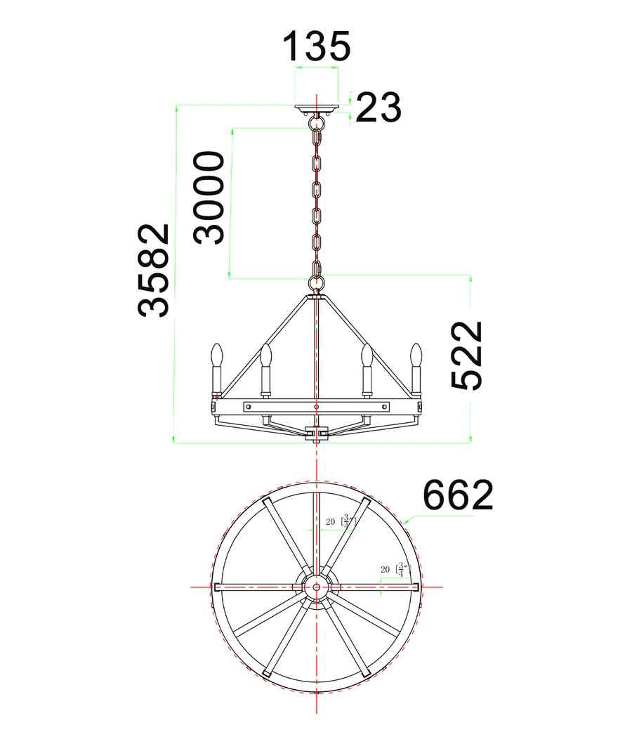 CLA FUNALE: Interior Candelabra Natural Wood / Oak Wood 6-Light Pendant Lights