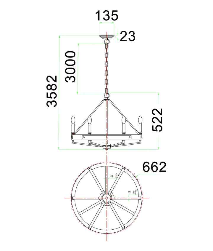 CLA FUNALE: Interior Candelabra Natural Wood / Oak Wood 6-Light Pendant Lights
