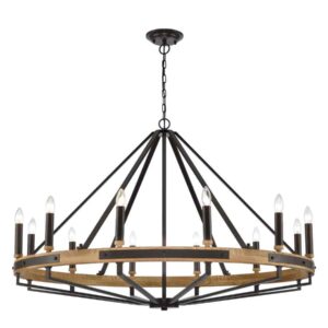 CLA FUNALE: Interior Candelabra Natural Wood / Oak Wood 12-Light Pendant Lights