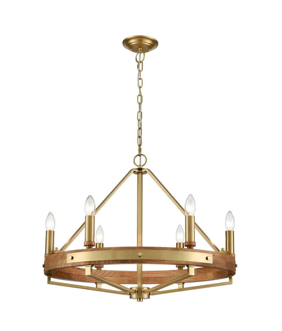 CLA FUNALE: Interior Candelabra Natural Wood / Oak Wood 6-Light Pendant Lights