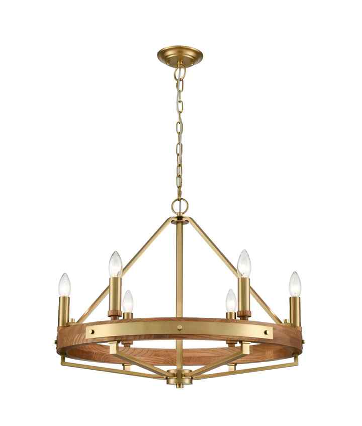 CLA FUNALE: Interior Candelabra Natural Wood / Oak Wood 6-Light Pendant Lights