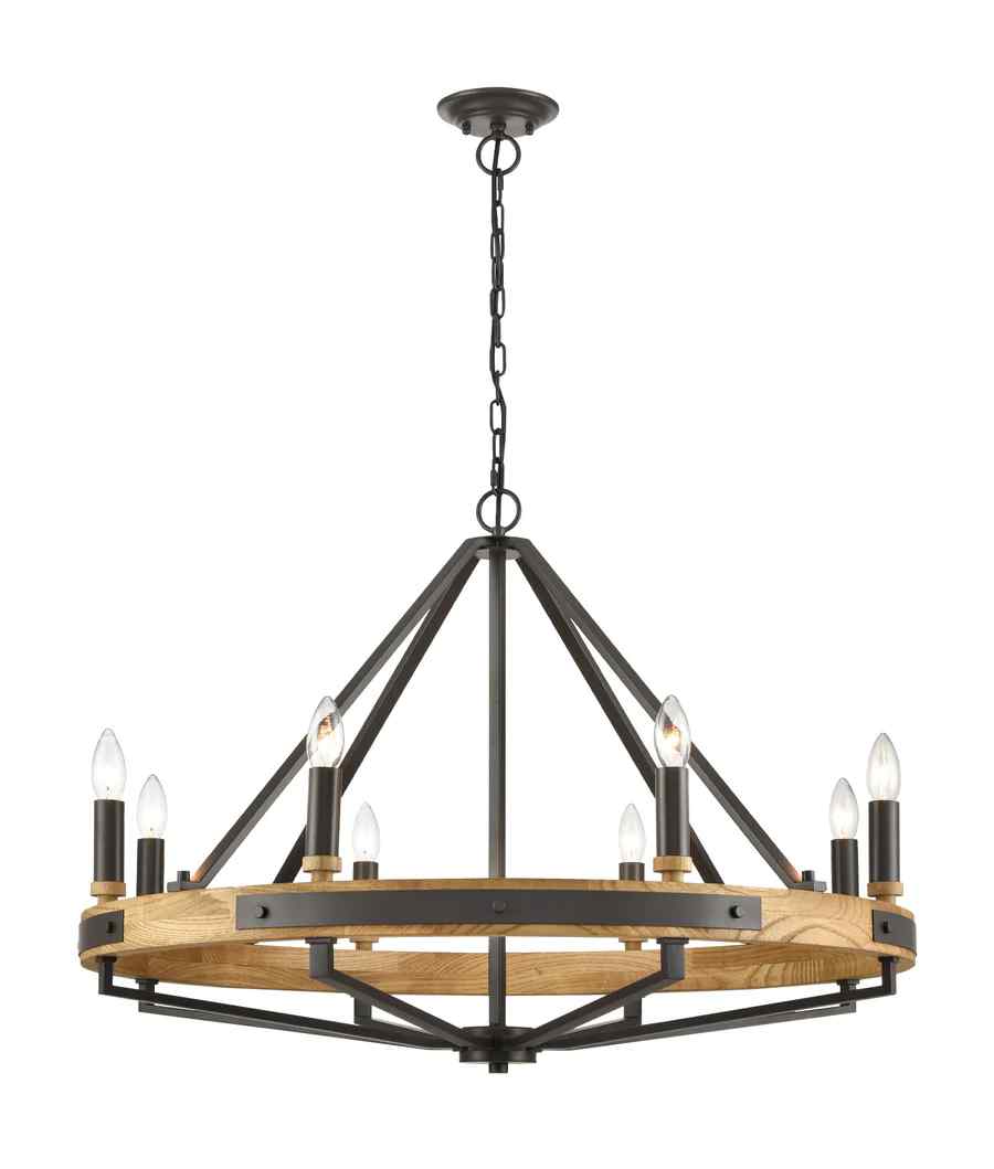 CLA FUNALE: Interior Candelabra Natural Wood / Oak Wood 8-Light Pendant Lights