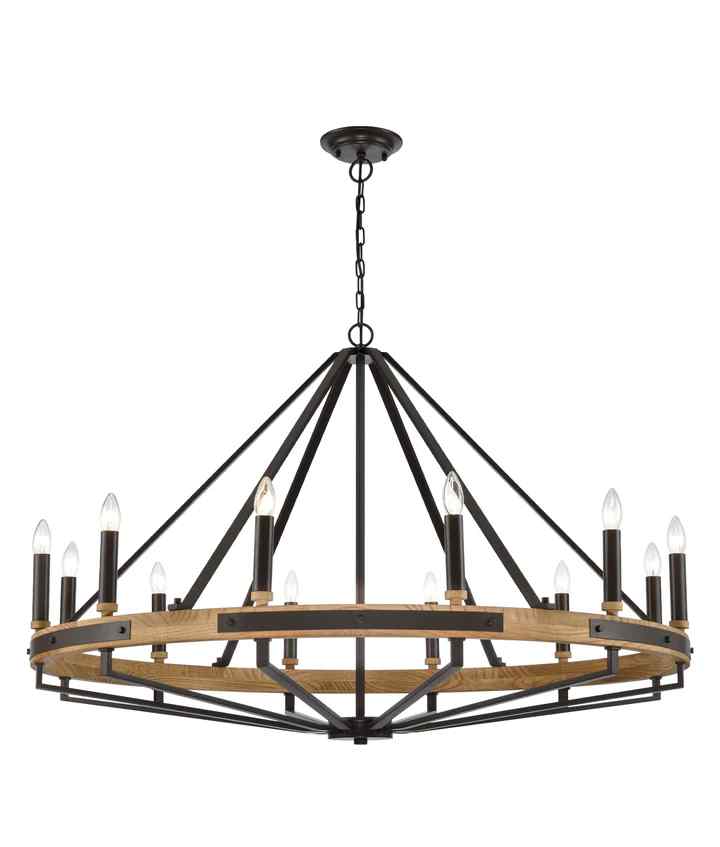 CLA FUNALE: Interior Candelabra Natural Wood / Oak Wood 12-Light Pendant Lights