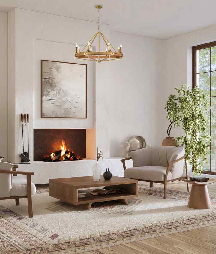 CLA FUNALE: Interior Candelabra Natural Wood / Oak Wood 8-Light Pendant Lights - Image 5