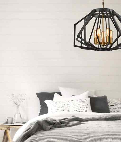 CLA GAMBA: Industrial Black Rustic Wide Angular Cage Pendant Light - Image 2