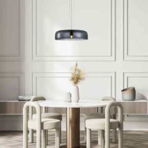 CLA 
GELATINA: Interior Dome Glass with Brass Highlight Pendant Lights