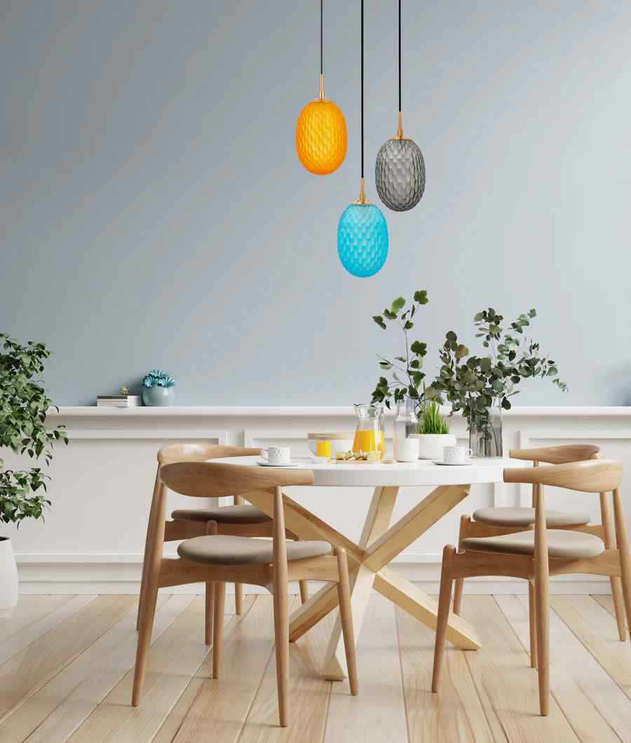 CLA KATHAL: Interior Ellipse Glass Segmented with Brass Highlight Enclosed Pendant Lights - Image 3