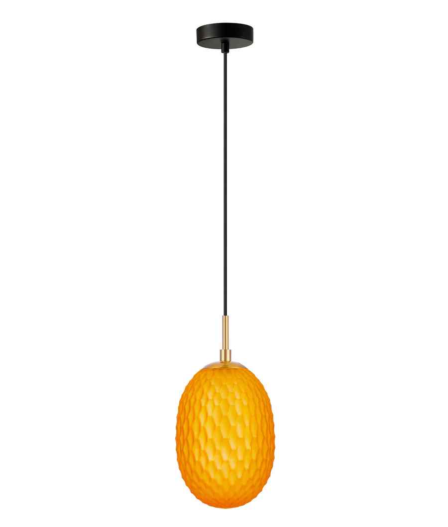 CLA KATHAL: Interior Ellipse Glass Segmented with Brass Highlight Enclosed Pendant Lights