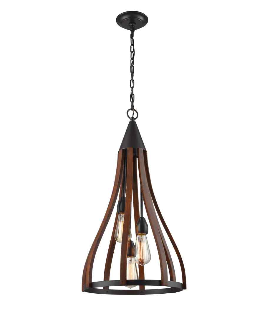 CLA KHALEESI: Medieval Style Rustic Oak Dark Red Wood Medium Bell Pendant Light - Image 3