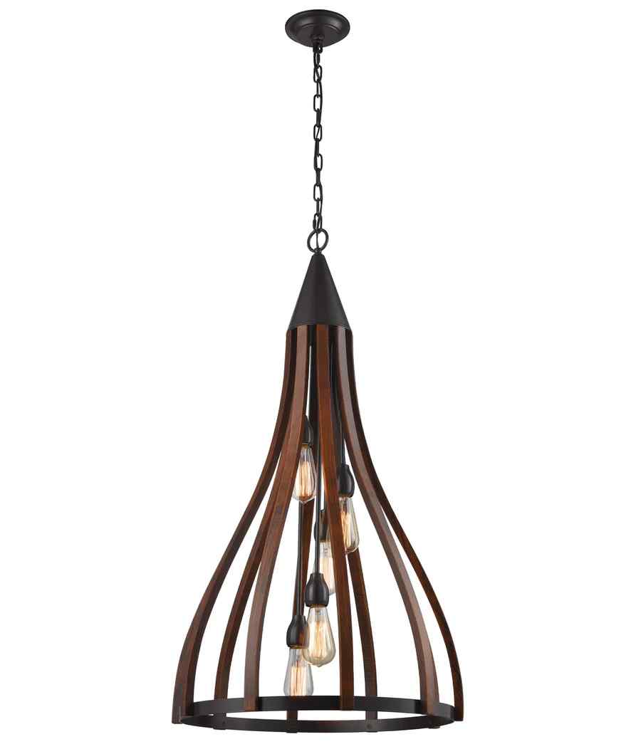 CLA KHALEESI: Medieval Style Rustic Oak Dark Red Wood Large Bell Pendants Light - Image 2