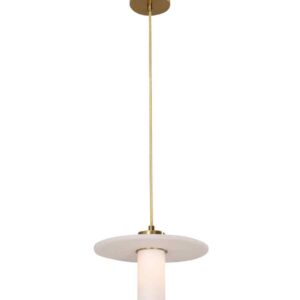 CLA LUCERNA: Interior Cylinder Round Hat Alabaster Shade Brass Highlight Pendant Light