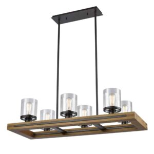 CLA METI: Medieval Rustic Rectangular Warm Chestnut Wood Frame Pendant Light