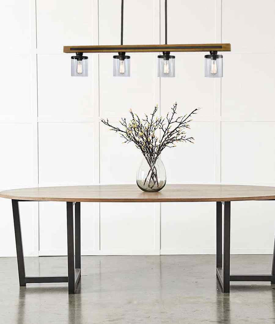 CLA METI: Medieval Rustic Warm Chestnut Wood Bar Pendant Light