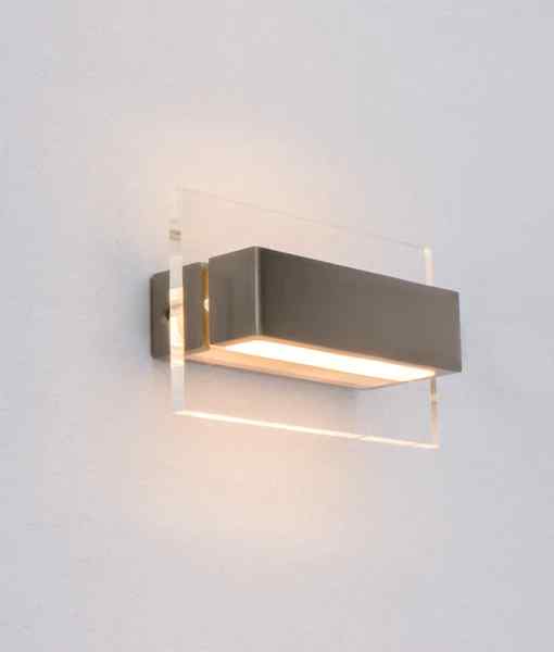 CLA NEW YORK: City Series LED Interior Satin Nickel With Clear Acrylic Border Rectangular Wall Light - Image 4