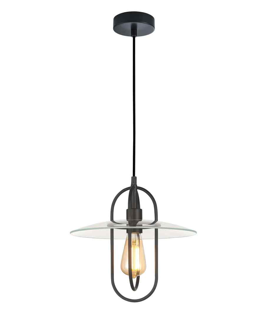 CLA PAPILLON: Interior Oblong Iron with Glass Coolie Pendant Lights