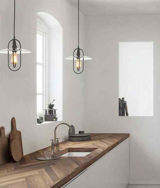 CLA PAPILLON: Interior Oblong Iron with Glass Coolie Pendant Lights - Image 2