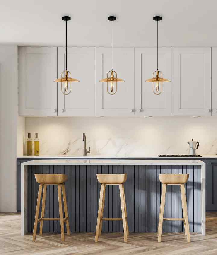 CLA PAPILLON: Interior Oblong Iron with Glass Coolie Pendant Lights - Image 8