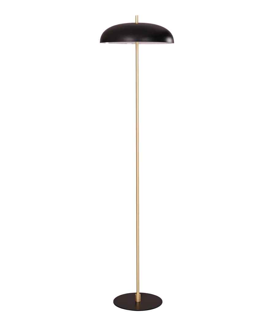 CLA PARAGUAS: Interior Black Dome Shade with Brass Rod Floor Lamp