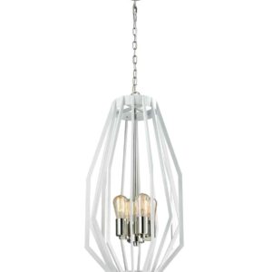 CLA GAMBA: Industrial White Rustic Narrow Angular Cage Pendant Light