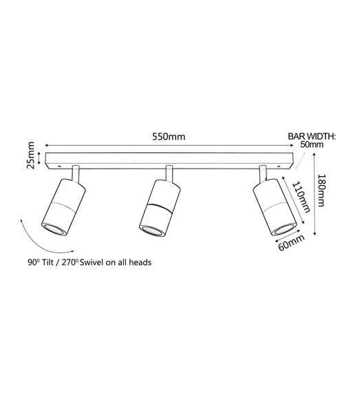 CLA GU10 Exterior Adjustable Head Bar Lights (Titanium) IP44 - Image 3