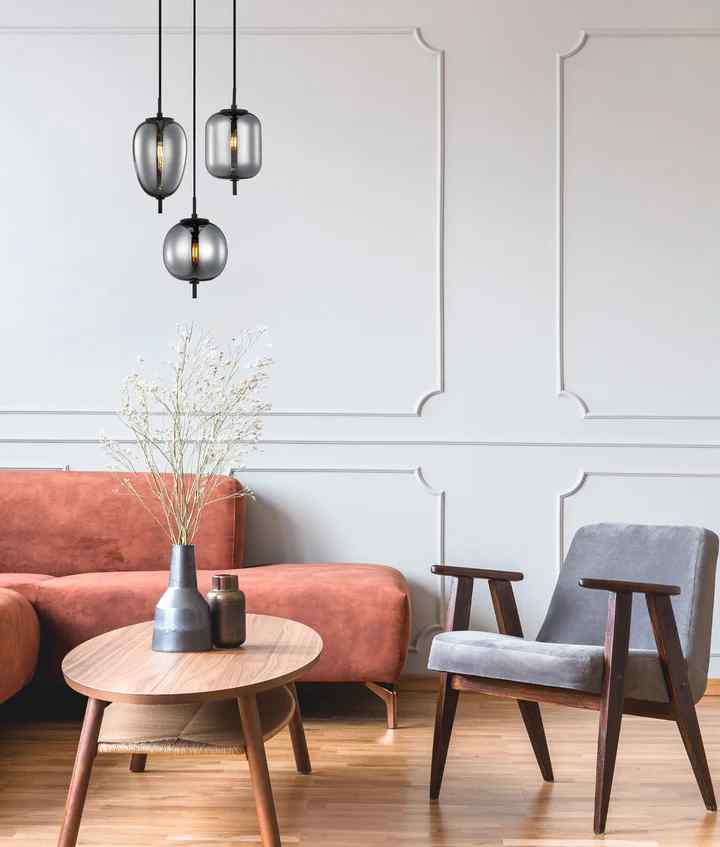 CLA PINO: Interior Opal Matte / Smokey Black Mirror Finish Glass Round Pendant Lights - Image 7