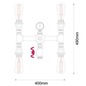 CLA STEAM: Interior Aged Iron 4xPipe Wall Light