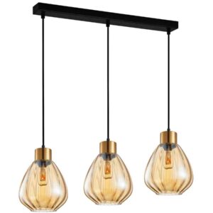 CLA TULIP: Interior Bronze Amber / Smokey Black Wine Glass Ribbed Multiple Bar Base Pendant Lights