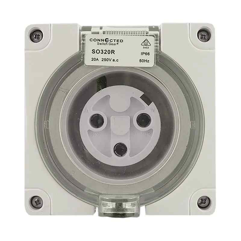 CGS IP66 3 Pin Round Socket Outlet 20A 250V AC SO320R
