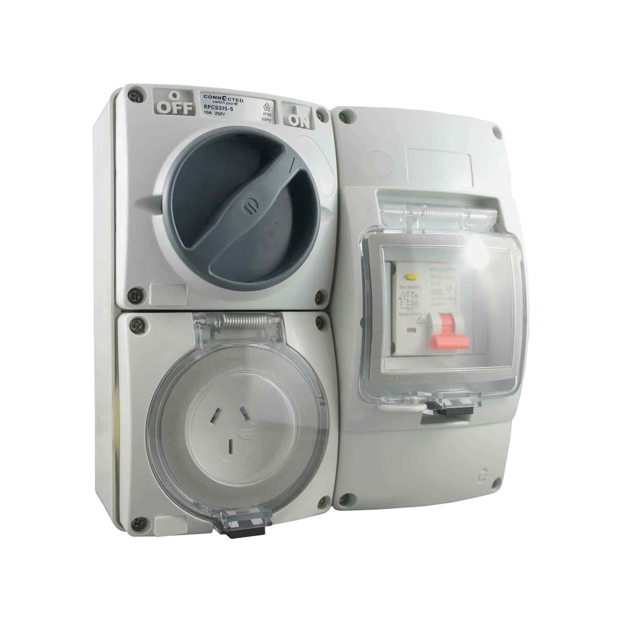 CGS RCD Protected Combination Switched Outlet 3 Pin 15A 250V IP66 RPCS315-S