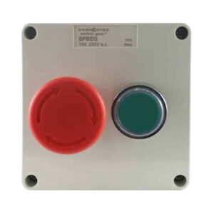 CGS Push Button Control Box IP55 Emergency Stop + Green 240V AC 3A Utilisation Cat AC15 1NC+1NO SPBEG
