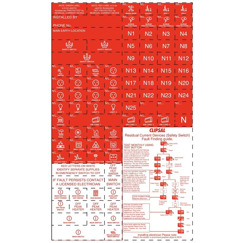 Clipsal MAX9 Circuit Identification Label for Non-RCD Protected Circuit