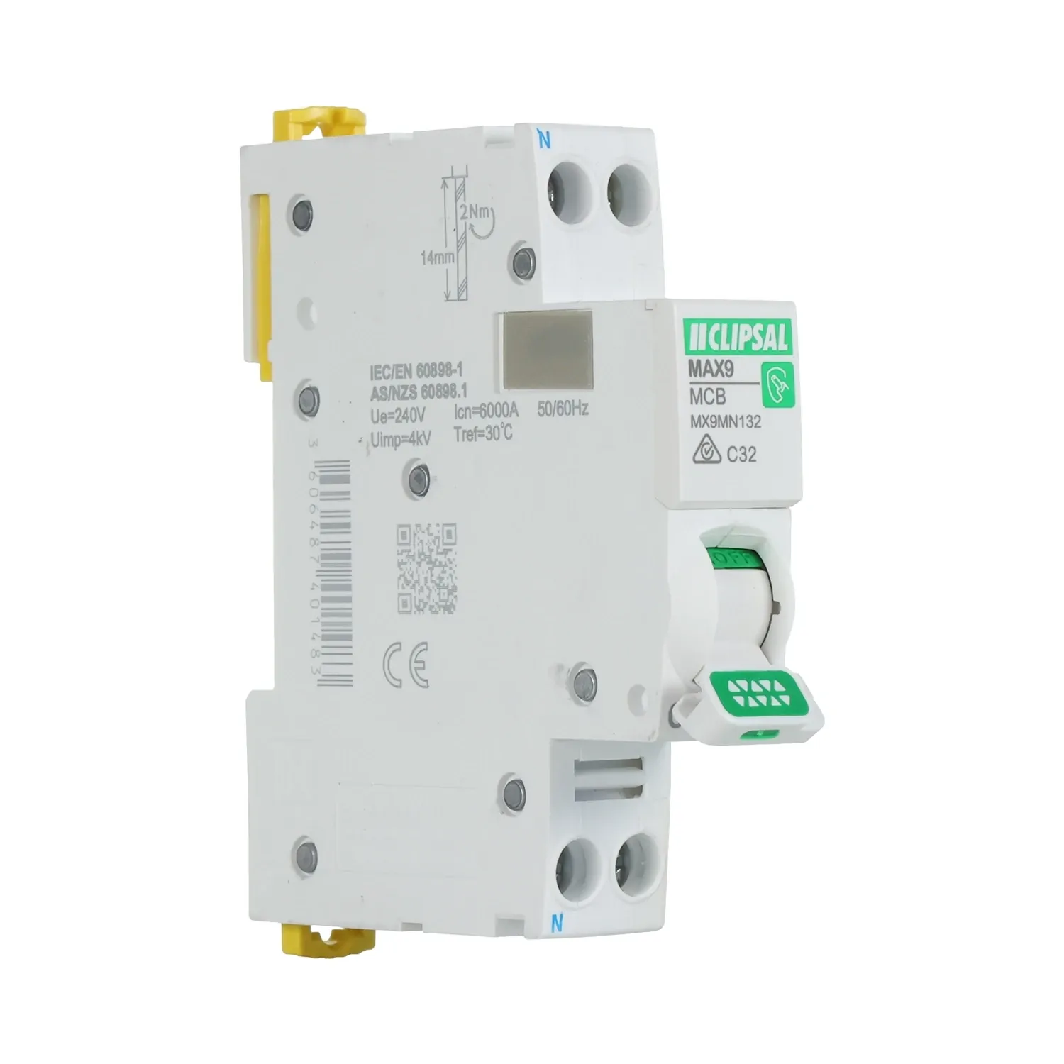 Clipsal 32 Amp MAX9 Miniature Circuit Breaker MCB C Curve 1 Pole + N C Curve 6kA