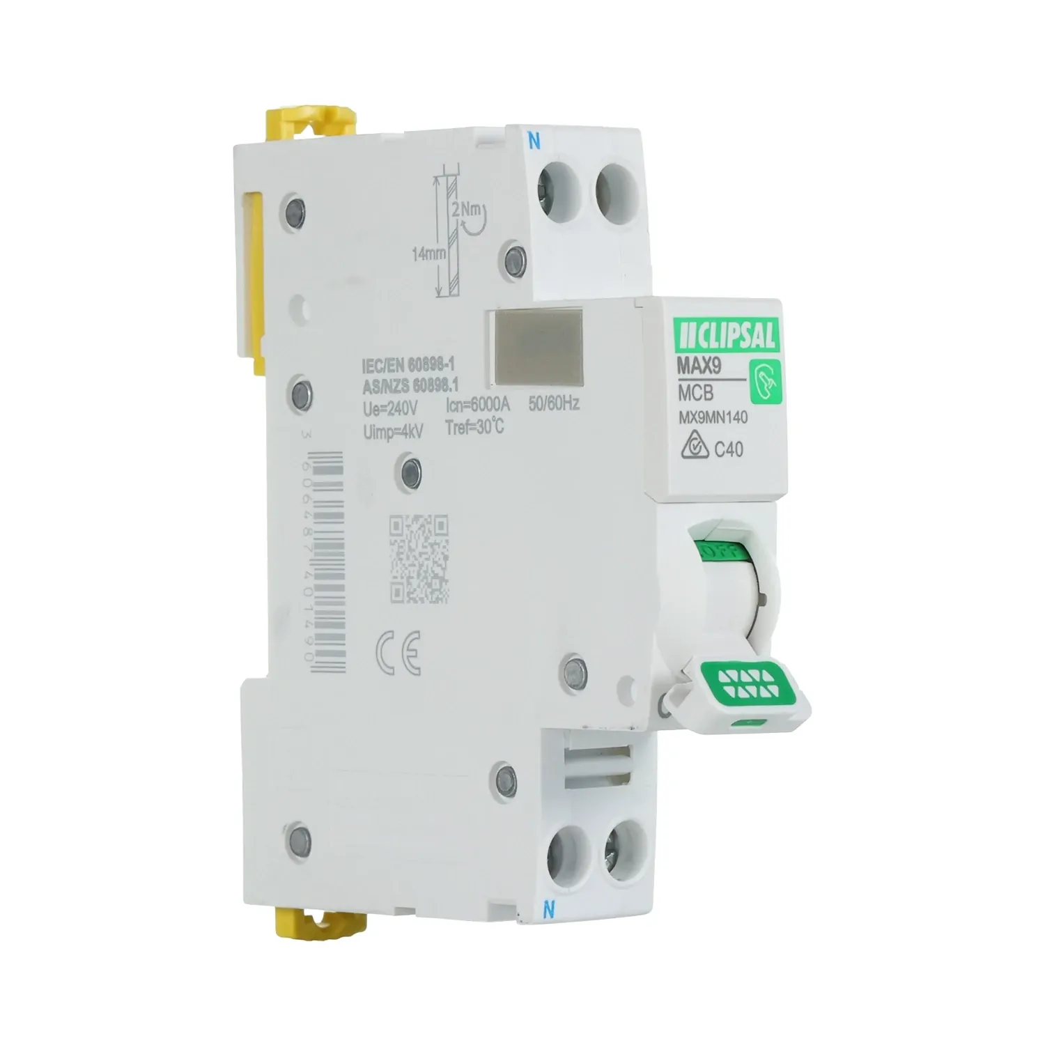 Clipsal 40 Amp MAX9 Miniature Circuit Breaker MCB C Curve 1 Pole + N C Curve 6kA