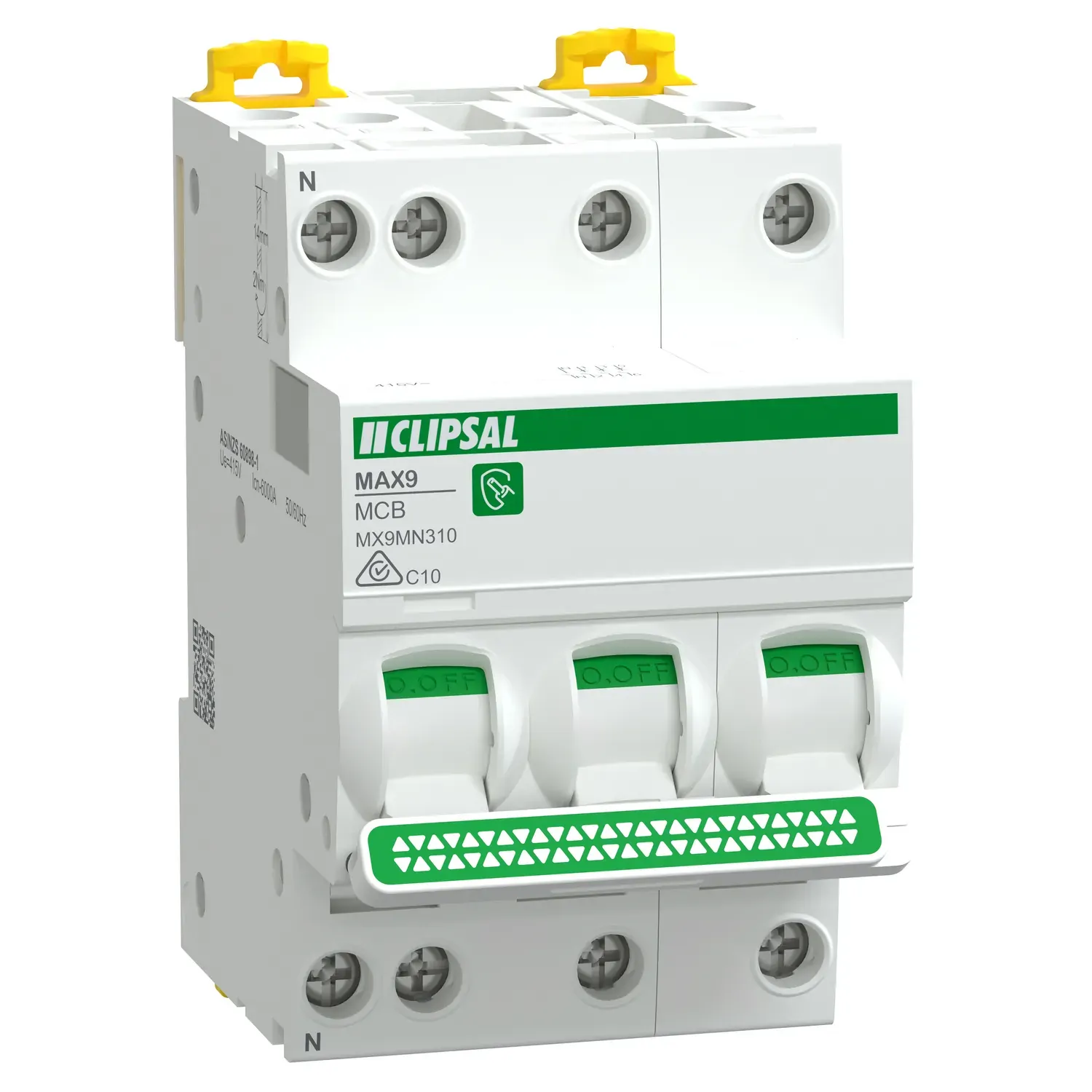 Clipsal 10 Amp MAX9 Miniature Circuit Breaker MCB C Curve 3 Pole + N C Curve 6kA