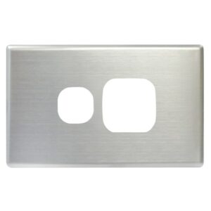 TradeSave Powerpoint Cover Plate, Single, Brushed Steel, Suits Slim Series - TSEGPO1S/BSC