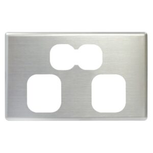 TradeSave Powerpoint Cover Plate, Double, Brushed Steel, Suits Slim Series - TSEGPO2S/BSC