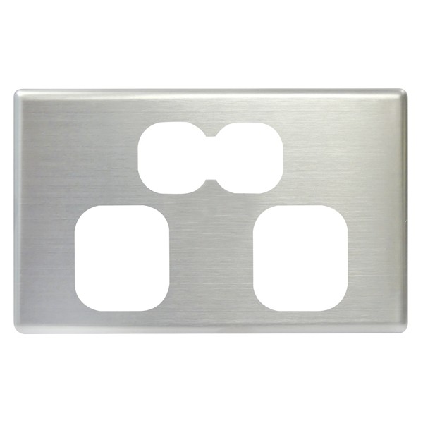 TradeSave Powerpoint Cover Plate, Double, Brushed Steel, Suits Slim Series - TSEGPO2S/BSC