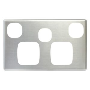 TradeSave Powerpoint Cover Plate, Double with Extra Switch, Brushed Steel, Suits Slim Series - TSEGPO2XS/BSC