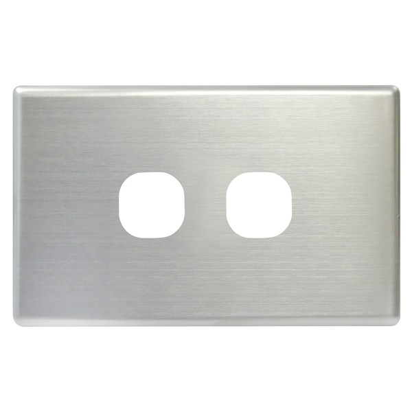 TradeSave Switch Cover Plate, 2 Gang, Brushed Steel, Suits Slim Series - TSESW2S/BSC